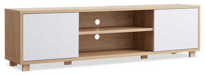 Kort & Co. Aiden 72" TV Stand with Storage and Cable Management for TVs up to 80"- Natural and White|Meuble pour téléviseur Aiden de Kort & Co. de 72 po avec rangement et système de gestion des câbles pour téléviseurs jusqu’à 80 po - naturel et blanc