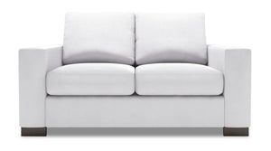 Causeuse personnalisable Track de Sofa Lab de 62 po fabriquée au Canada en tissu d’apparence lin avec accoudoirs rectilignes - blanc Pax Ice