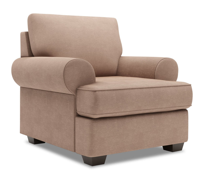 Fauteuil Roll de Sofa Lab personnalisable de 42 po fabriqué au Canada en tissu d’apparence lin avec accoudoirs enroulés - brun Pax Wicker