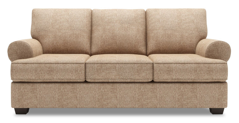 Sofa personnalisable Roll de Sofa Lab de 86 po fabriqué au Canada en tissu de chenille avec accoudoirs enroulés - taupe Luxury Taupe
