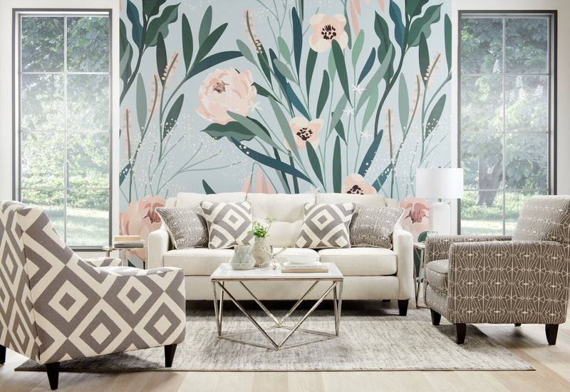 Sofa Kylie de Cindy Crawford Home de 78 po fabriqué au Canada en tissu d’apparence lin avec pattes en bois - perle Zeus