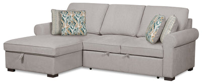Scott Living Haven 2-Piece Left-Facing Chenille Fabric Sleeper Sectional with Storage Chaise - Grey | Sofa-lit sectionnel de gauche Haven de Scott Living 2 pièces en tissu de chenille avec fauteuil long de rangement - gris