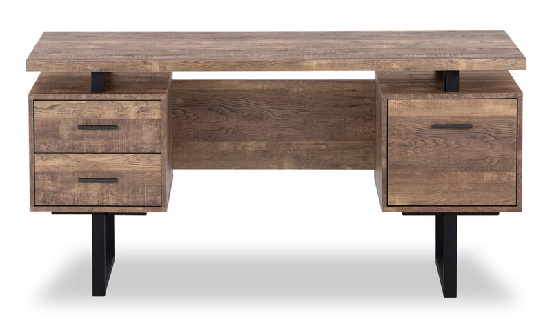 Bureau réversible Teagan de 60 po à 3 tiroirs - brun