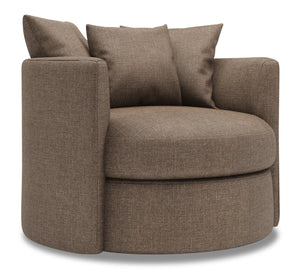 Fauteuil d’appoint pivotant Nest de Sofa Lab personnalisable de 41 po fabriqué au Canada en tissu d’apparence lin - brun Luna Praline