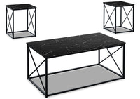 Ensemble 3 tables modernes Kasey de 42,25 po (table à café et 2 tables de bout) - imitation de marbre noir avec base en métal noir