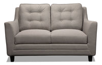 Causeuse Novalee de 57 po en tissu d’apparence lin avec accoudoirs évasés et capitonnage à boutons - taupe