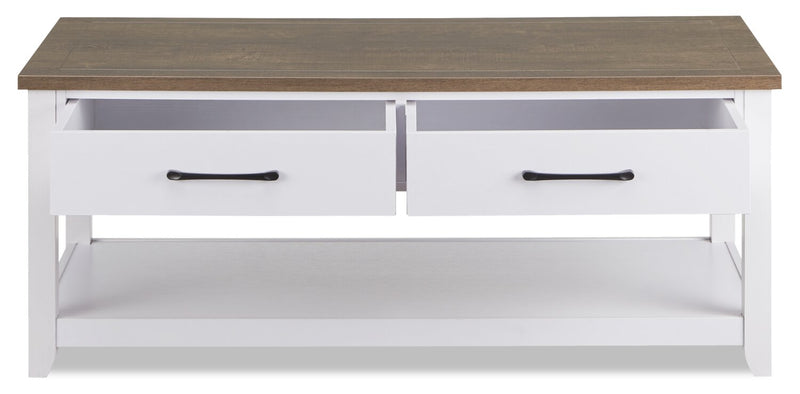 Table à café traditionnelle Logan de Kort & Co. de 23,25 po avec rangement et tablette - blanche et chêne noyer