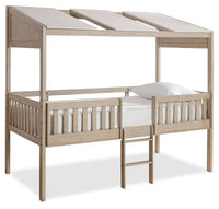 Lit mezzanine Colt avec toit, garde-corps et échelle pour enfants, naturel - format lit simple