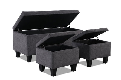Kai 3-Piece Storage Ottomans - Contemporary style Ottoman in Grey Medium Density Fibreboard (MDF)