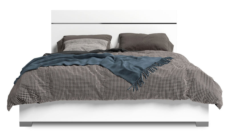 Ensemble de chambre à coucher Gino 6 pièces avec lit à panneaux, commode, miroir et table de nuit - fabriqué en Italie, moderne, blanc - format grand lit