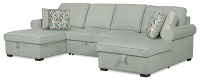 Scott Living Haven 3-Piece Chenille Fabric Sleeper Sectional with Two Storage Chaises - Seafoam Blue | Sofa-lit sectionnel Haven de Scott Living 3 pièces en tissu de chenille avec 2 fauteuils longs de rangement - bleu écume de mer