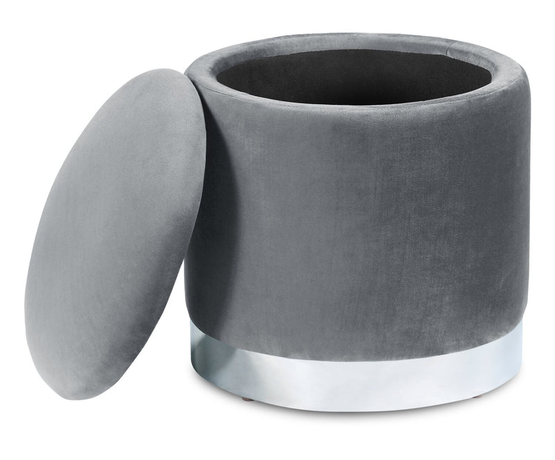 Pouf de rangement Phebe de 16,5 po avec base à bordures argentée - gris