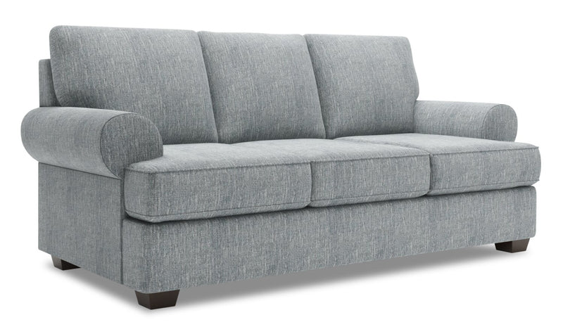 Sofa personnalisable Roll de Sofa Lab de 86 po fabriqué au Canada en tissu d’apparence lin avec accoudoirs enroulés - gris Luna Pewter