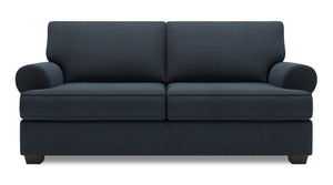 Sofa personnalisable Roll de Sofa Lab de 76 po de format condo fabriqué au Canada en tissu d’apparence lin avec accoudoirs enroulés - bleu Luna Sailor