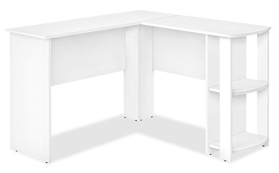 Eason 47" L-Shaped Office Desk with Shelf - White|Bureau en forme de L Eason de 47 po avec tablette - blanc