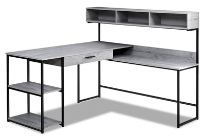 Oaklee L-Shaped Corner Desk with Hutch - Grey