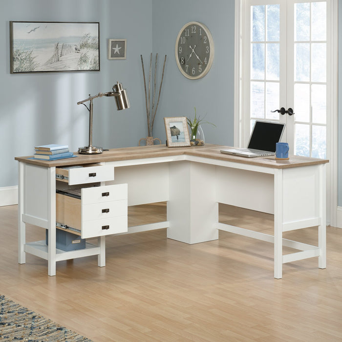 Bureau en forme de L Joana de 65,12 po - blanc doux