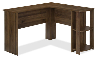 Eason 47" L-Shaped Office Desk with Shelf - Walnut|Bureau en forme de L Eason de 47 po avec tablette - noyer