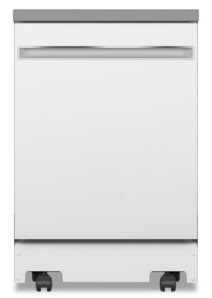 Lave-vaisselle portatif GE de 24 po et de 54 dBA avec commandes sur le dessus et broyeur d’aliments solides PiranhaMC - blanc - GPT225SGLWW