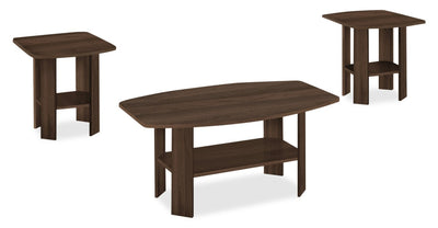 Everest 35.5" Rustic 3-Pack Coffee + 2 End Tables with Shelf - Dark Walnut |Ensemble 3 tables rustiques Everest de 35,5 po (table à café et 2 tables de bout) avec tablette - noyer foncé