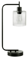 Lampe de table de 20 po en métal noir avec recharge USB