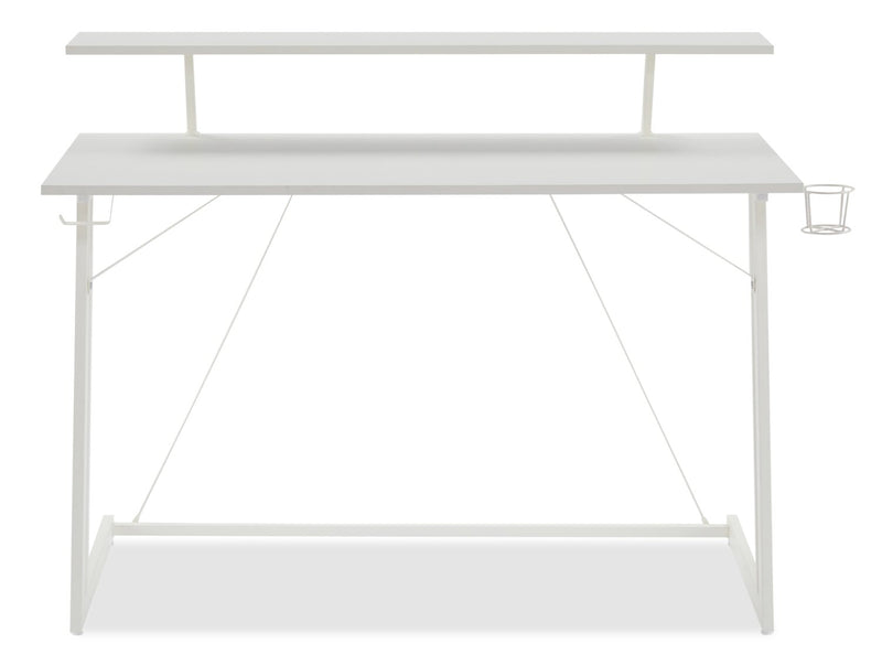 Bureau de jeu Sparta de 48 po avec tablette surélevée pour moniteur - blanc avec touches de noir et de rouge