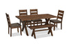Ensemble de salle à manger Plum 6 pièces en bois avec table de 70,75 po (L), apparence de bordures Live Edge, banc et 4 chaises - brun muscade