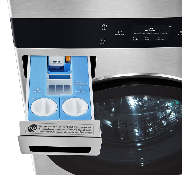 Tour de lavage WashTowerMC à la vapeur haute efficacité LG Studio à chargement frontal avec laveuse de 5,8 pi³ et sécheuse de 7,4 pi³ - acier Nobel - SWWE50N3