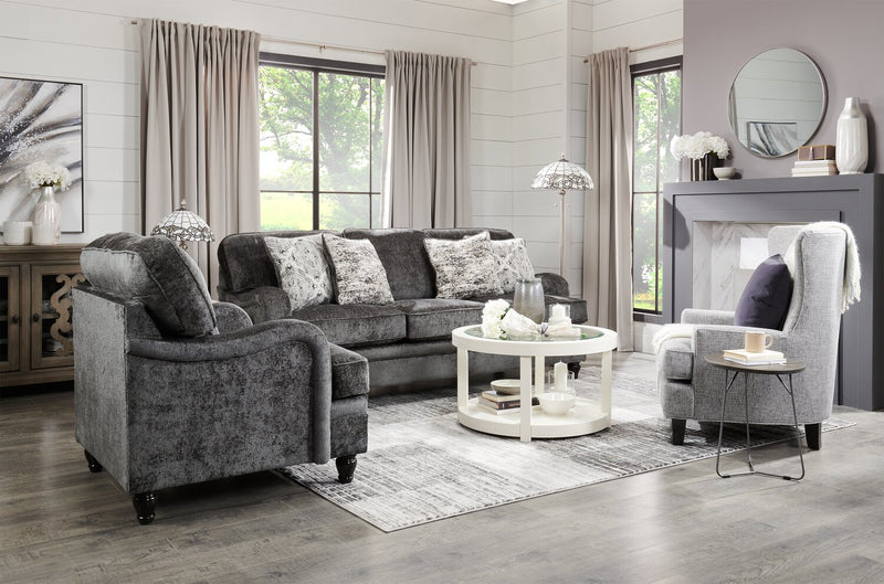 Fauteuil d’appoint à oreilles Sofa Lab personnalisable de 32 po fabriqué au Canada en tissu d’apparence lin - gris Luna Domino