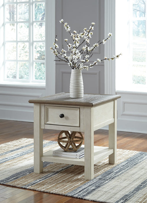 Table de bout rustique Colby de 24 po avec rangement et tablette - bois deux teintes