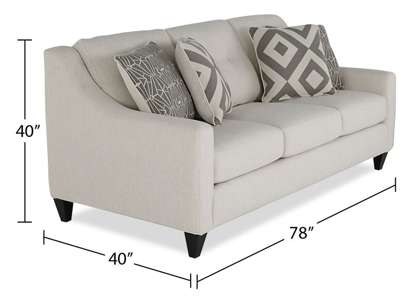 Sofa Kylie de Cindy Crawford Home de 78 po fabriqué au Canada en tissu d’apparence lin avec pattes en bois - perle Zeus