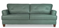 Sofa Vita de Château d’Ax de 87 po en cuir 100 % véritable avec coutures à motif de diamant et pattes en bois - vert écume de mer