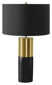 Lampe de table de 25 po noire et dorée avec abat-jour cylindrique