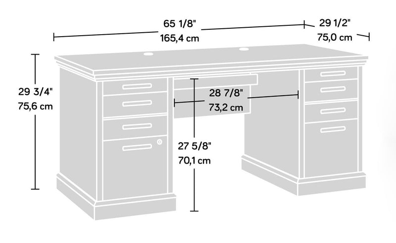 Bureau de direction Akira de 29,53 po à 6 tiroirs - chêne clair
