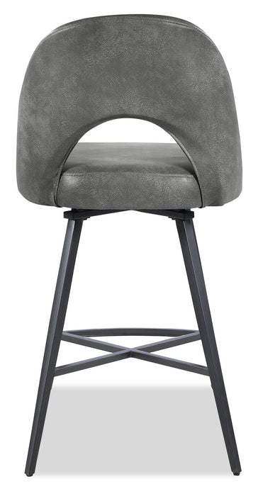 Tabouret Bay de Kort & Co. de hauteur comptoir en tissu de cuir végétalien et en métal avec siège pivotant - gris