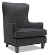 Fauteuil d’appoint à oreilles Sofa Lab personnalisable de 32 po fabriqué au Canada en tissu d’apparence lin - gris Pax Pepper