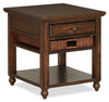 Table de bout rustique Cottage Lane de 22 po avec rangement et tablette - bois brun foncé