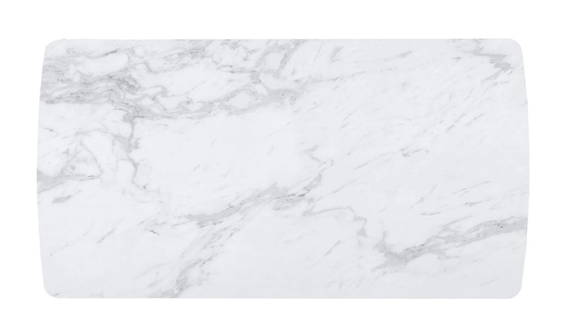 Table de salle à manger Bari de 63 po (L) avec dessus en céramique d’apparence marbre et base géométrique en métal - blanche