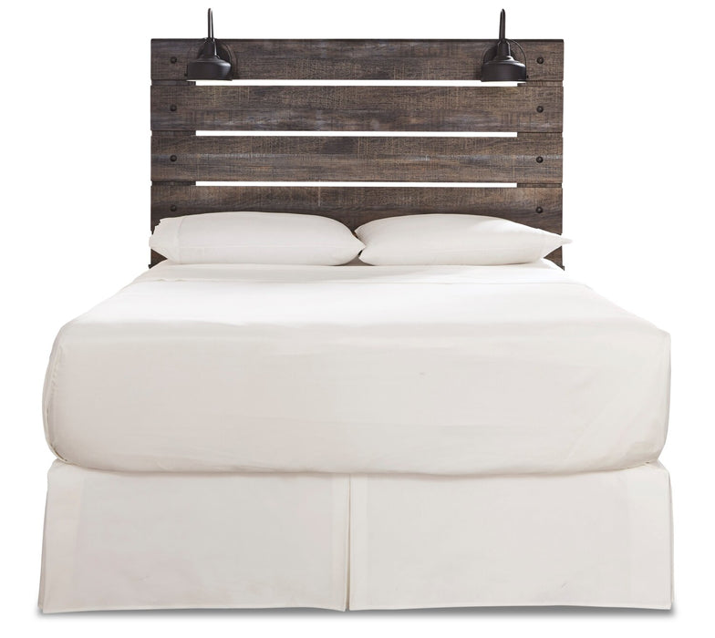 Tête de lit à panneau Abby avec éclairage à DEL et ports USB, brune - format grand lit