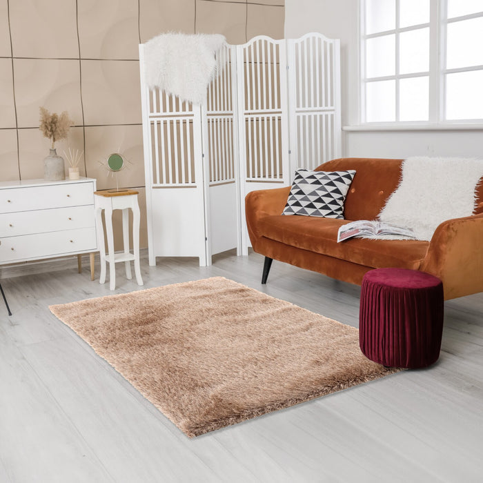 Carpette à poil long Harlow dorée - 7 pi 9 po x 9 pi 5 po