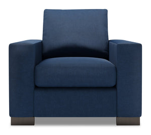 Fauteuil Track de Sofa Lab personnalisable de 38 po fabriqué au Canada en tissu d’apparence lin avec accoudoirs rectilignes - bleu Pax Navy