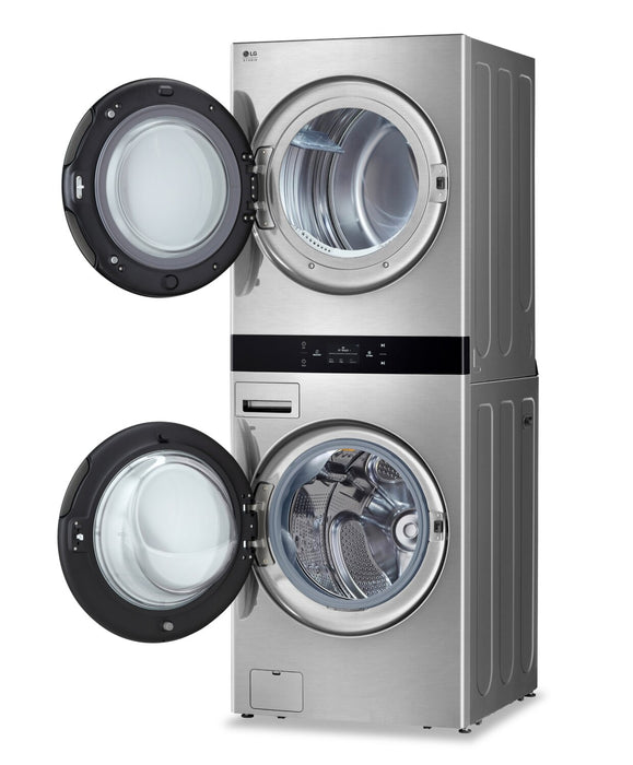 Tour de lavage WashTowerMC à la vapeur haute efficacité LG Studio à chargement frontal avec laveuse de 5,8 pi³ et sécheuse de 7,4 pi³ - acier Nobel - SWWE50N3