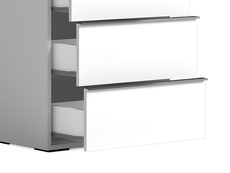 Commode verticale de chambre à coucher Raia à 5 tiroirs - fabriquée en Italie, 23 po (L) x 53,5 po (H), moderne - blanche
