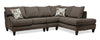 Sofa sectionnel de droite Nofia 3 pièces fabriqué au Canada en chenille avec coussins décoratifs et pattes en bois - gris anthracite