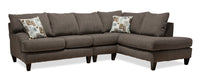 Sofa sectionnel de droite Nofia 3 pièces fabriqué au Canada en chenille avec coussins décoratifs et pattes en bois - gris anthracite