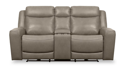 Scott Living Prescott 79" Genuine Leather Power Reclining Loveseat with Power Headrests - Grey | Causeuse à inclinaison électrique Prescott de Scott Living de 79 po en cuir véritable avec appuie-têtes électriques - grise