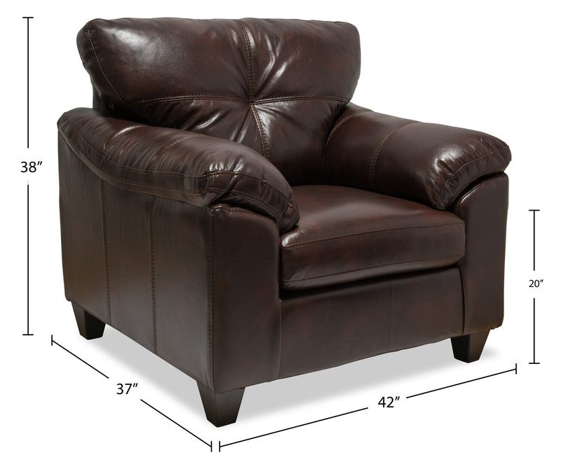 Fauteuil Addison de 42 po fabriqué au Canada en tissu d’apparence cuir avec coussin de siège amovible et capitonnage - brun