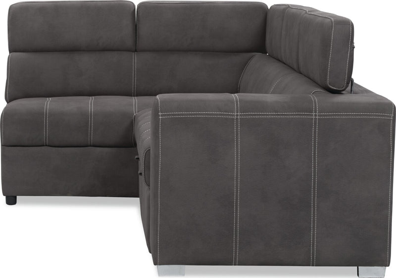 Sofa-lit sectionnel de gauche Drake 3 pièces en tissu de suédine avec pouf de rangement - gris ciment