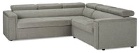 Sofa sectionnel de gauche Savvy 2 pièces en tissu d’apparence lin avec appuie-têtes réglables, porte-gobelets et port USB - gris