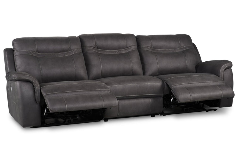 Sofa à inclinaison électrique Floy de 116,5 po en suédine avec appuie-têtes électriques et ports USB - gris